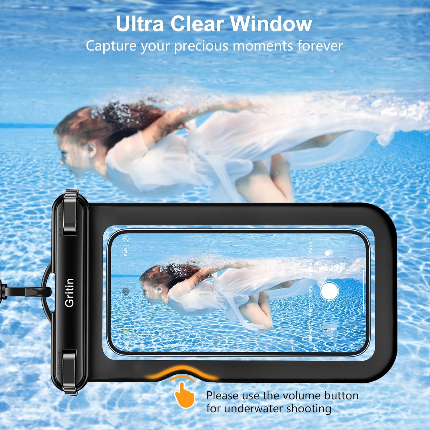 Pochette étanche pour téléphone Gritin, lot de 2 étuis étanches IPX8 pour la natation, cordon réglable, sac étanche pour téléphone sous-marin pour iPhone 15 14 13 12, Galaxy S24 S23 S22 et autres téléphones jusqu'à 7" 