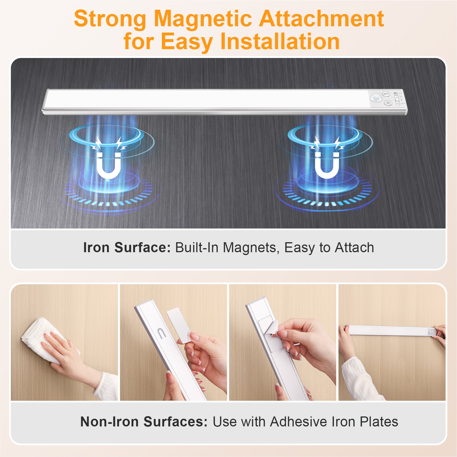 Gritin Under Cabinet Kitchen Lights 2 Pack-128 LED Super Bright,3-Color&5-Brightness,4 Modes,Motion Sensor, Rechargeable Long Lasting-Easy Installation Magnetic Under Closet Light 14.7 Inch