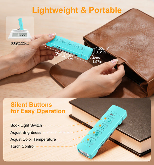 Gritin Gen 2 Rechargeable Book Light & Flashlight – 6 Color Temperatures