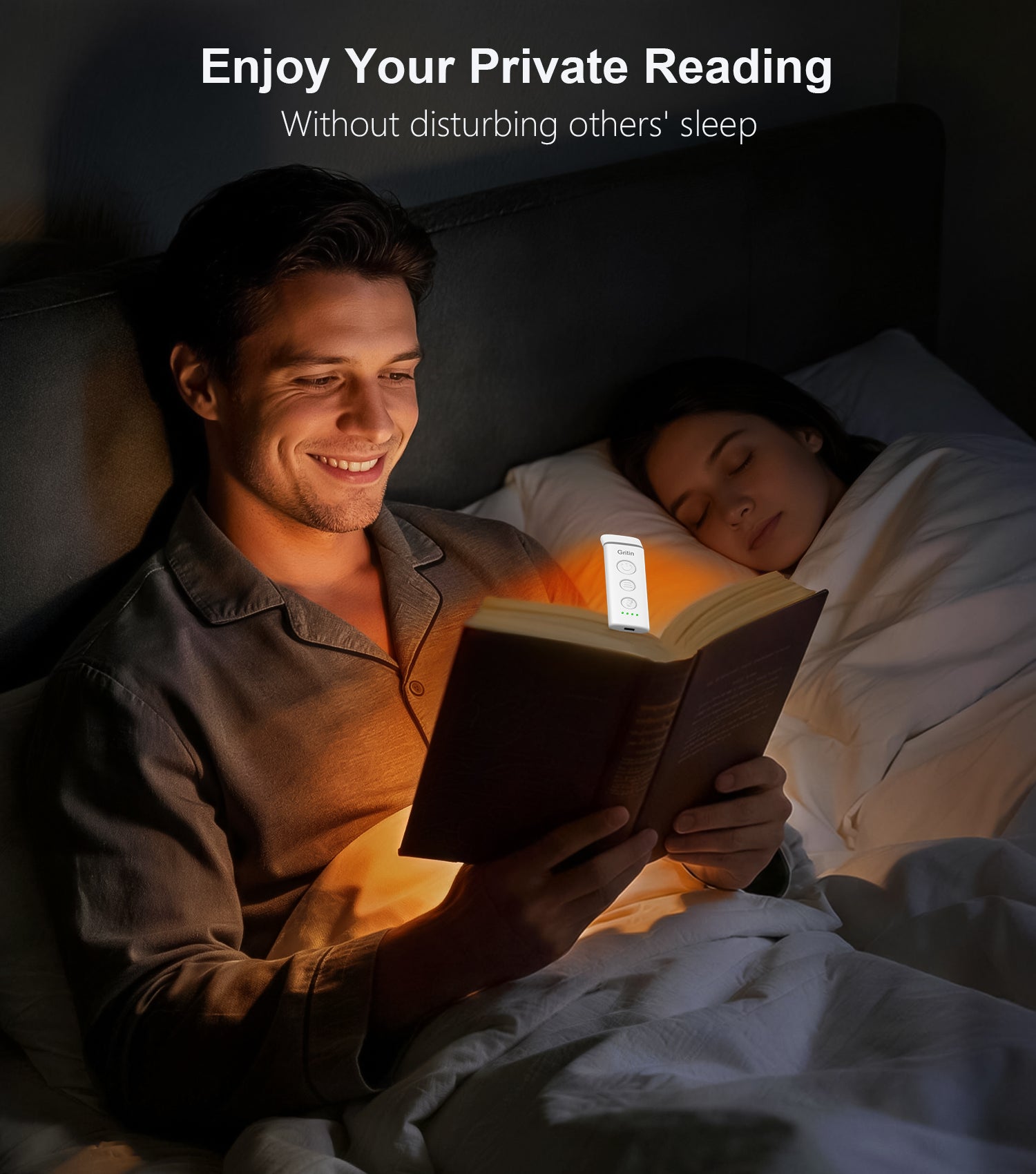 Gritin Rechargeable Clip-on Book Light, 3 Eye-Care Modes, 5 Brightness Levels & Stepless Dimming