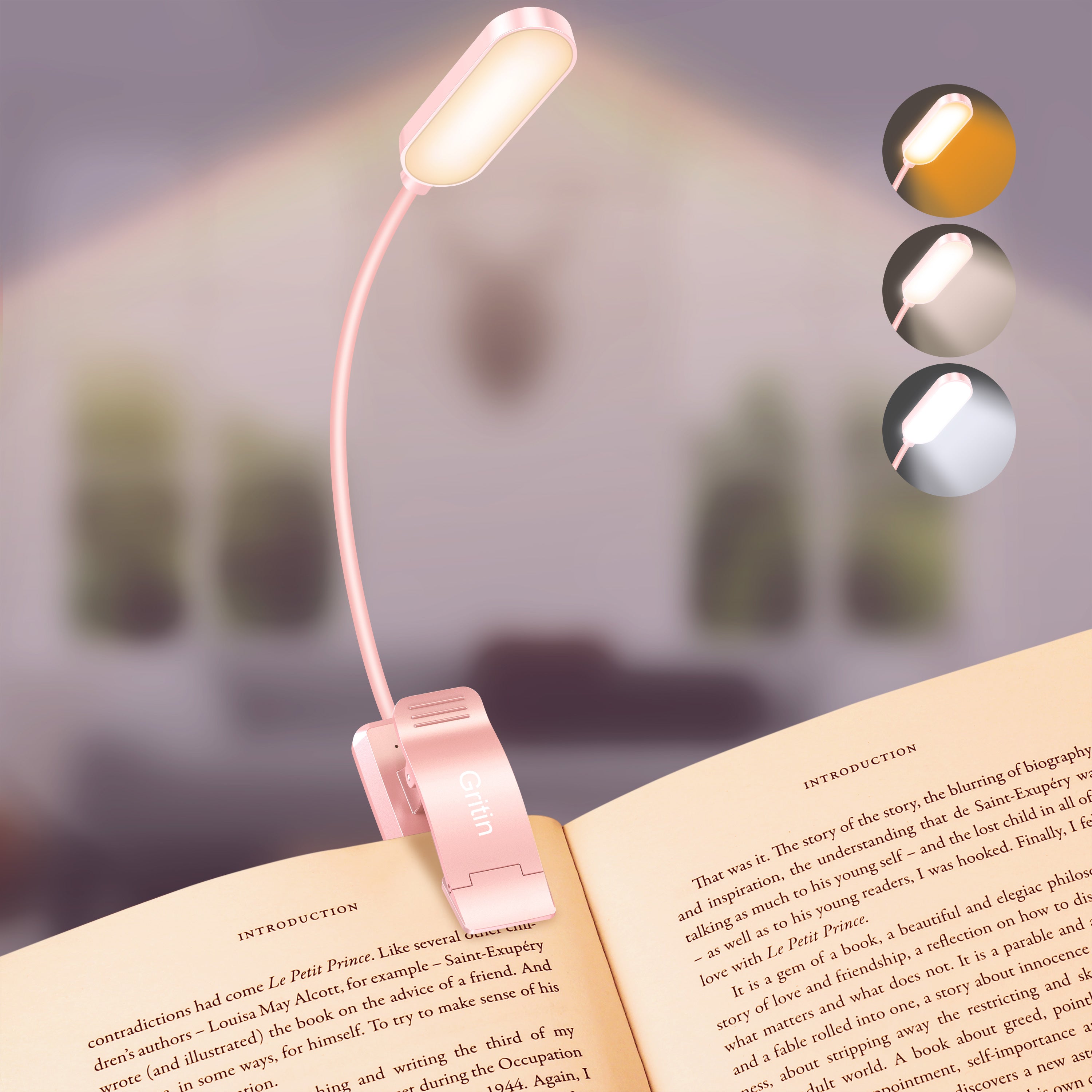 Gritin 16 LED Rechargeable Book Light for Reading in Bed