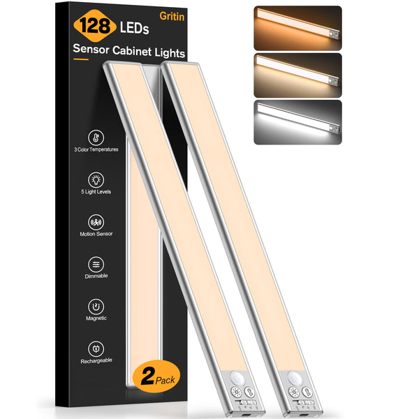 Gritin 128 LED Motion Sensor Under Cabinet Lights (2-Pack)