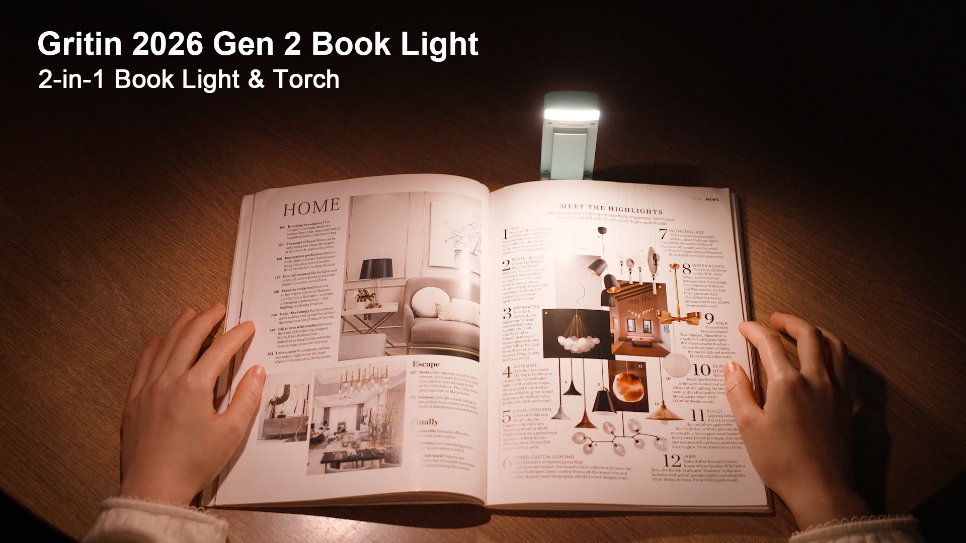 Gritin Gen 2 Rechargeable Book Light & Flashlight – 6 Color Temperatures