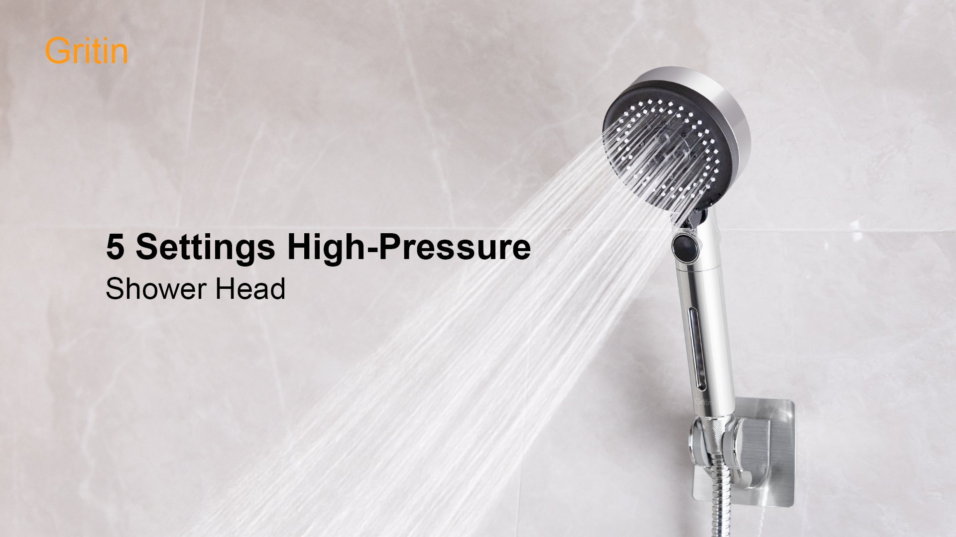 Gritin Shower Head, High Pressure Shower Heads Upgraded Filter for Hard Water - 5 Spray Modes Powerful Handheld Showerhead with Pause Switch, Water Saving Healthy Bathing for Residual Chlorine Remove
