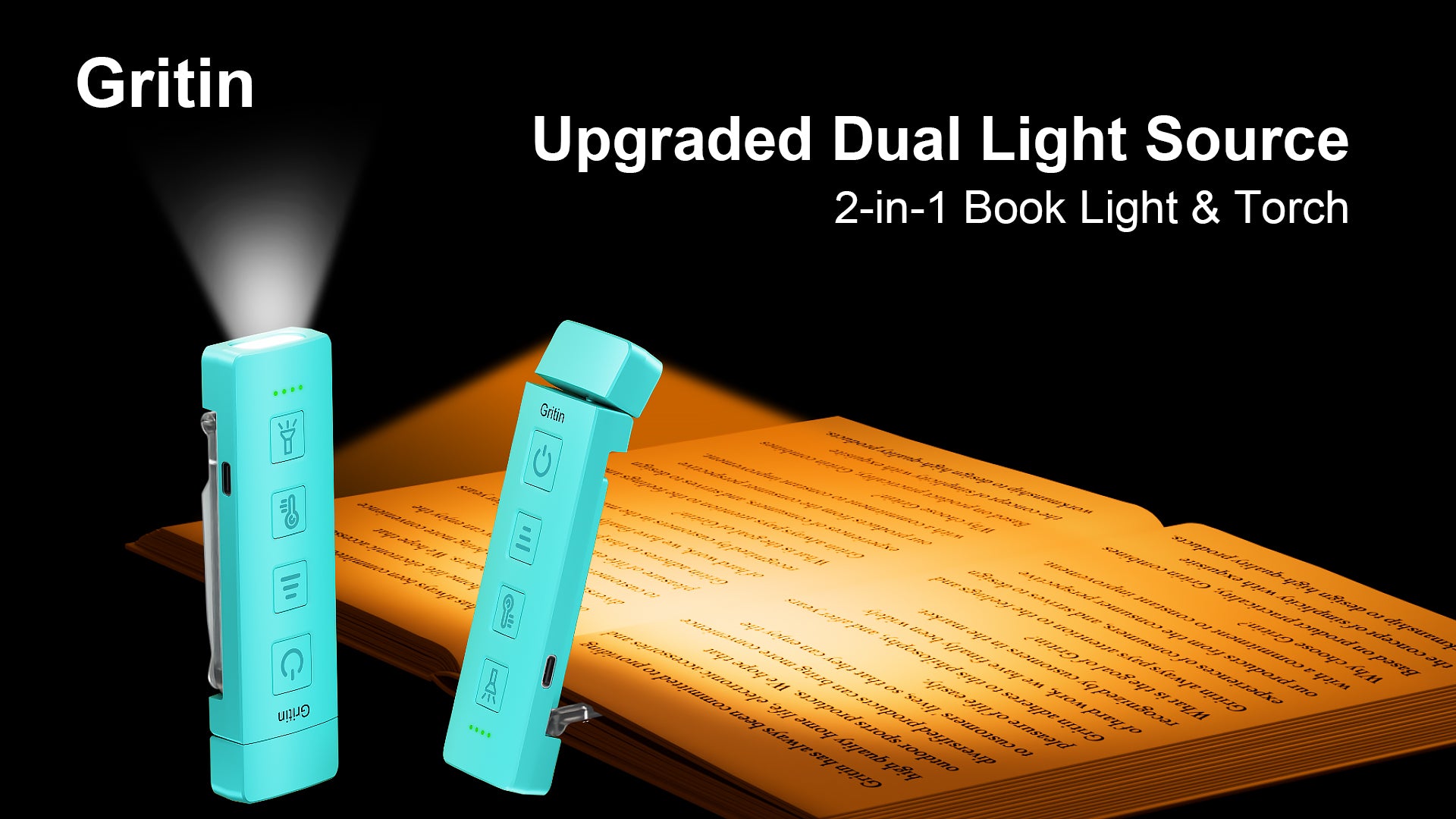 Gritin Gen 2 Rechargeable Book Light & Flashlight – 6 Color Temperatures
