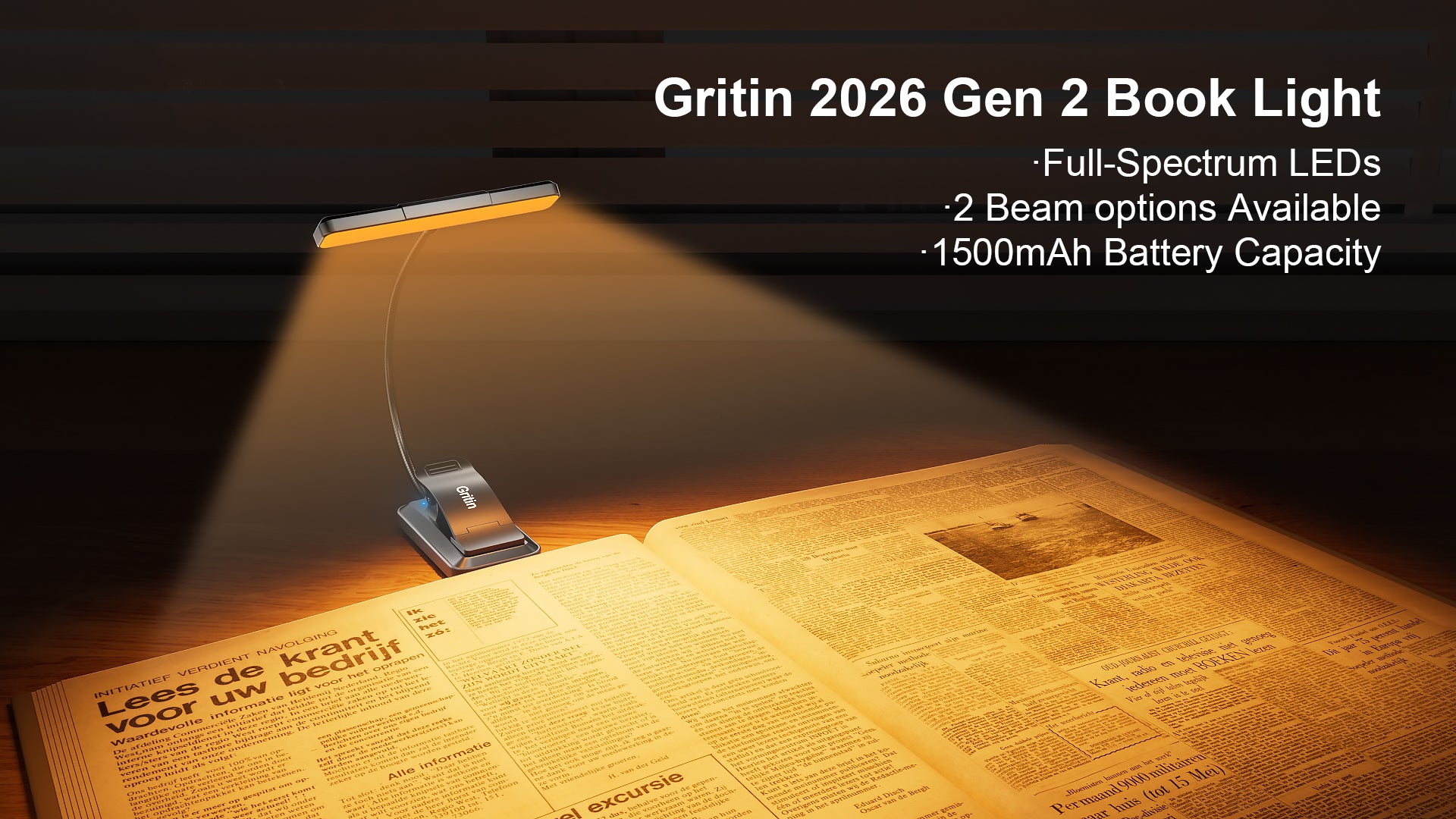 Gritin Gen 2 32 LED Dual-Beam Clip-On Book Light