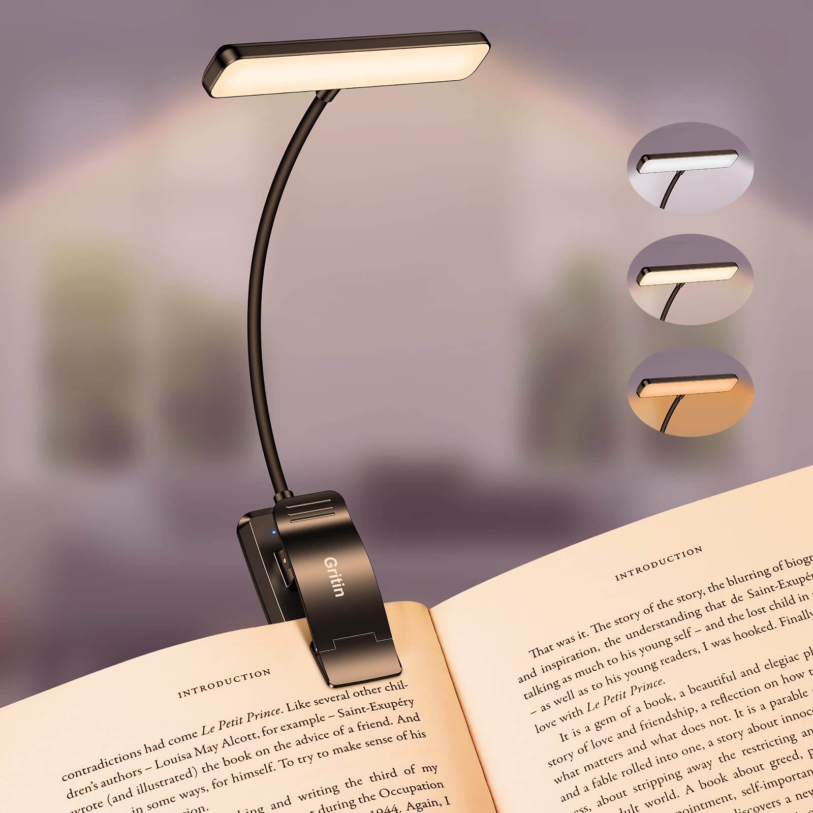 Gritin 19 LED Rechargeable Book Light for Reading in Bed with Memory Function