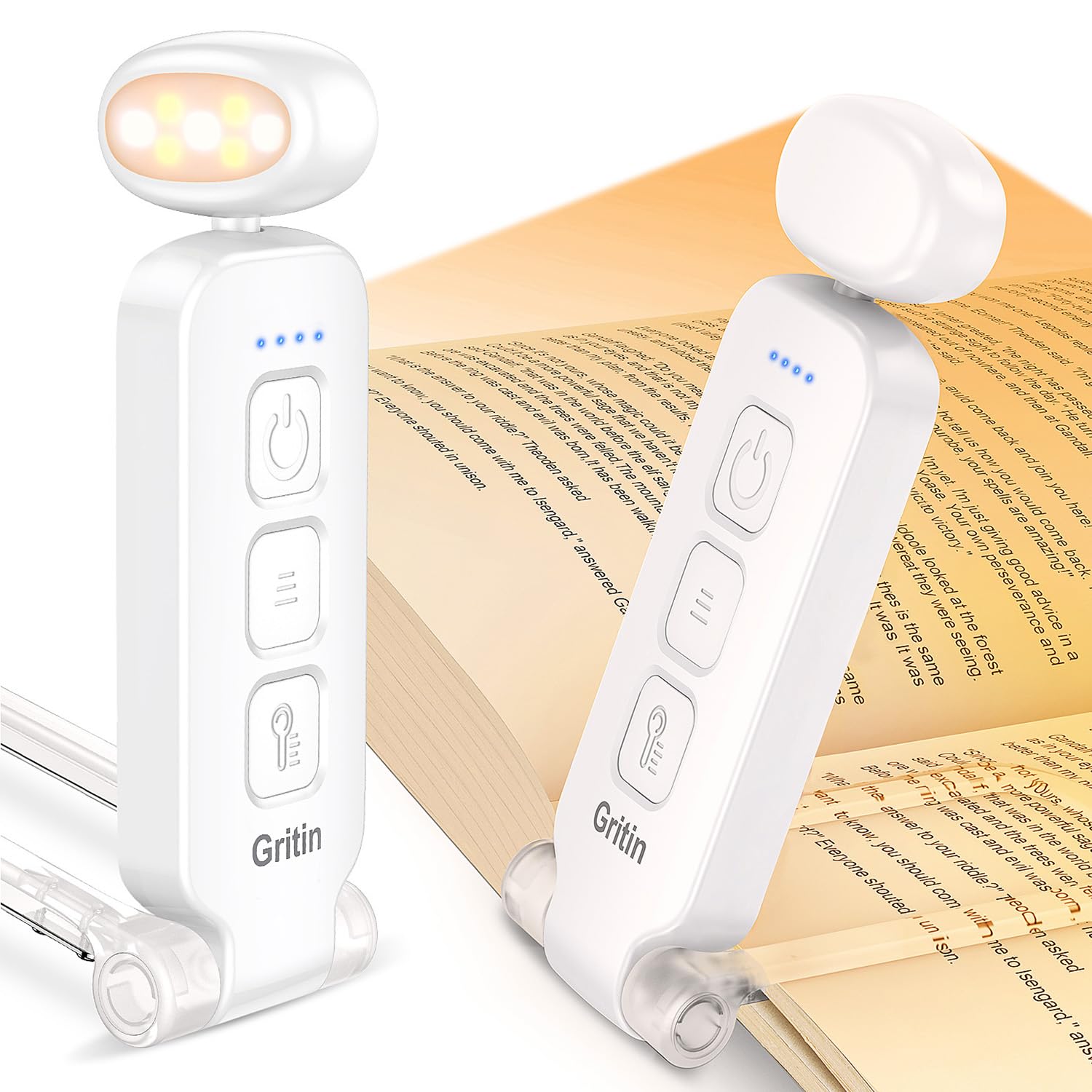 Gritin Mini Portable Reading Light, Rechargeable Book Light for Reading in Bed with Memory Function