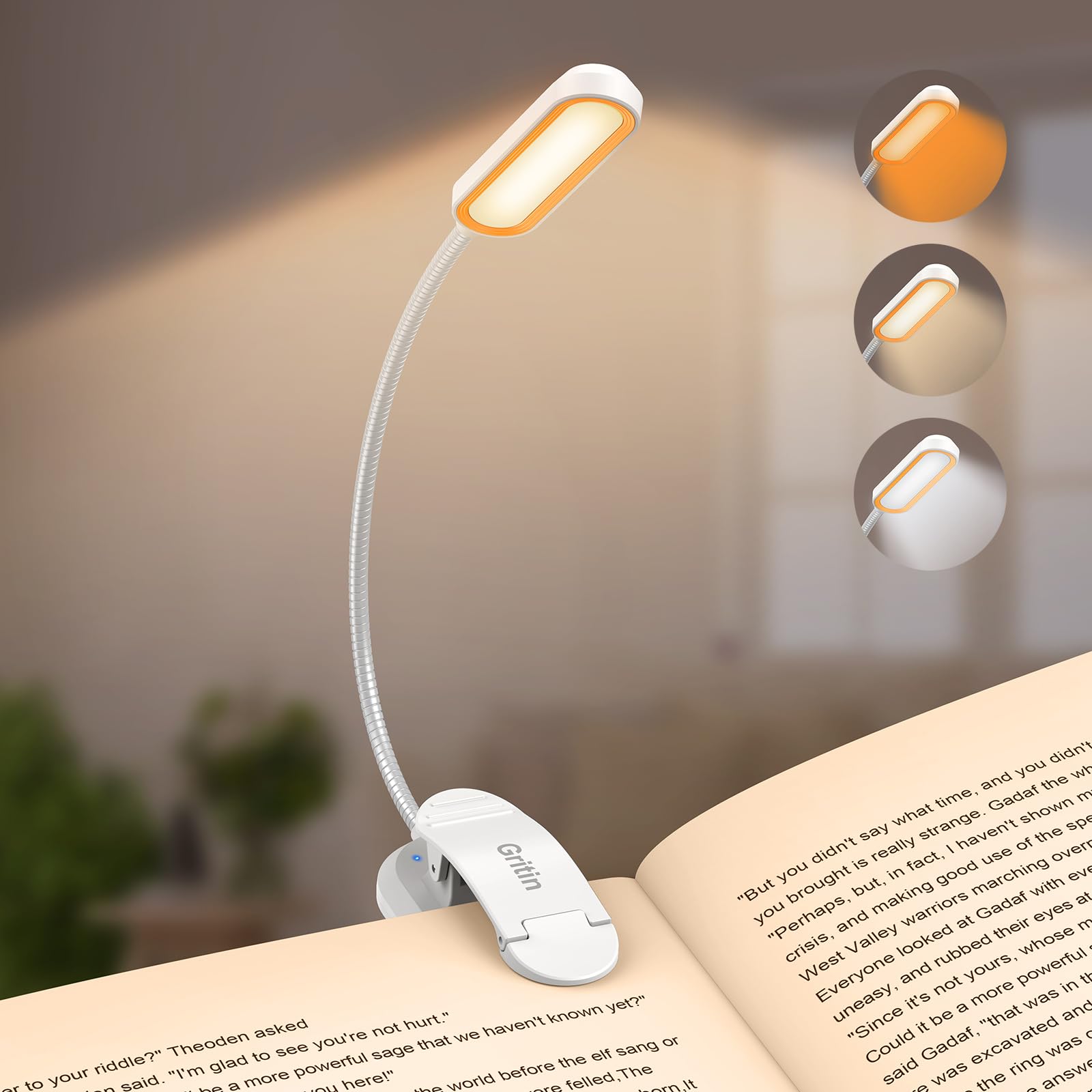 Gritin 11 LED Rechargeable Reading Light Clip on Book