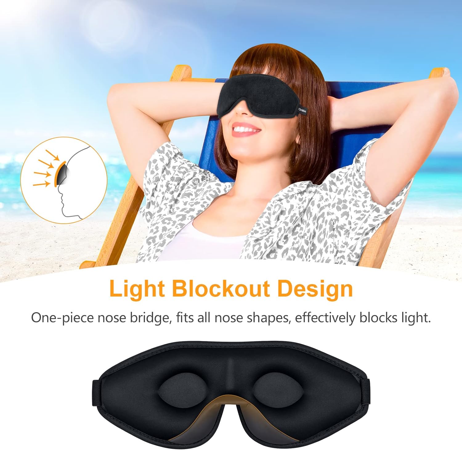 Gritin Light-Blackout Design Eye Zero-Pressure 3D Sleeping Mask