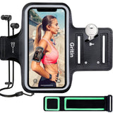 Gritin Running Armband for iPhone 14/14 Pro/13/13 Pro/12/12Pro/XS/XR/X, Skin-Friendly Sweatproof Sports Running Armband with Key and Headphone Slot for Phones up to 6.1"-Perfect for Jogging, Gym
