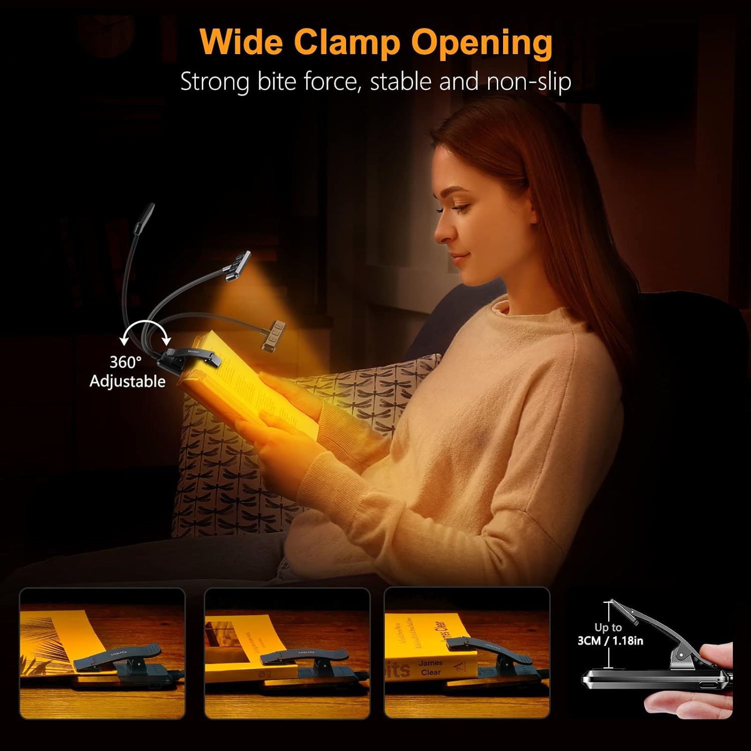 Lampe de lecture rechargeable Gritin 19 LED, 3 modes de protection des yeux - Gradation en continu