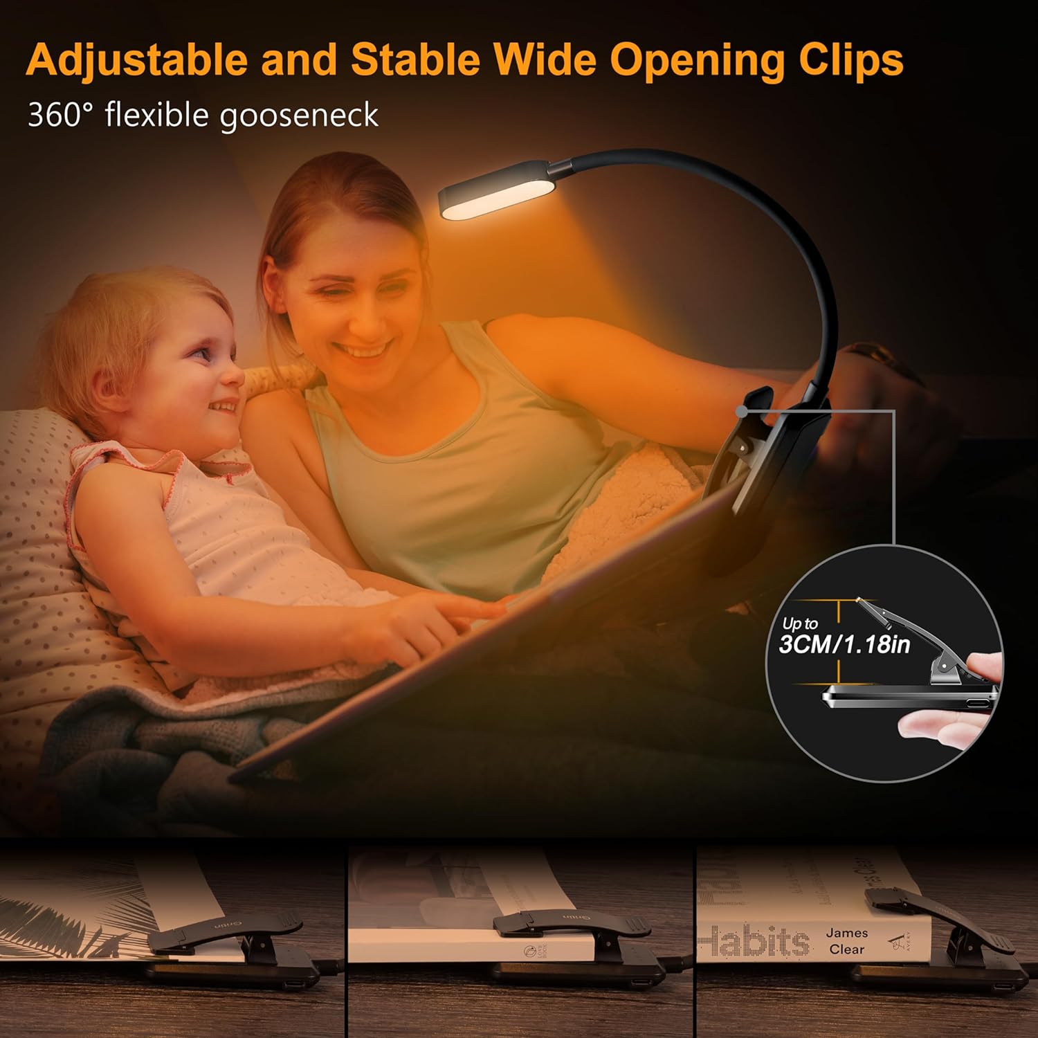 Gritin 16 LED Rechargeable Book Light for Reading in Bed