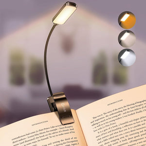 Gritin 9 LED Book Light, 3 Eye-Protecting Modes Reading Light Book Lamp (Warm&Cool White Light) -Stepless Dimming, Rechargeable, Long Battery Life, 4-Level Power Indicator, Flexible Clip on Book Light